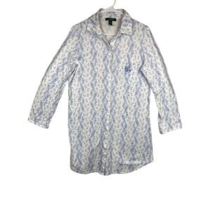 Lauren Ralph Lauren Women's Sleep Shirt Light Blue Floral Pattern